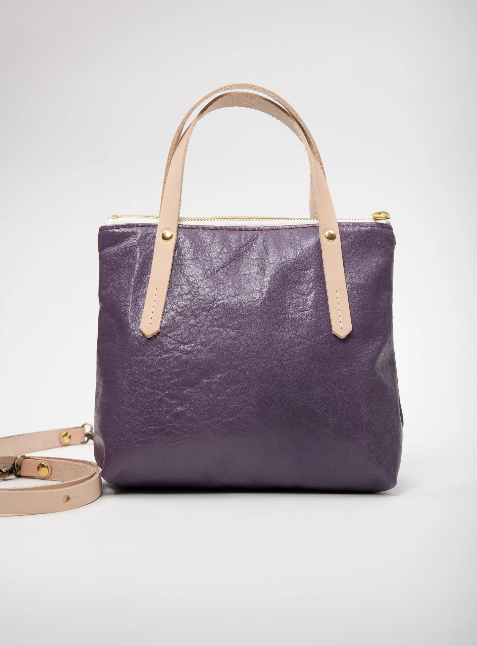 Leather handbag with crossbody strap PAPINEAU model