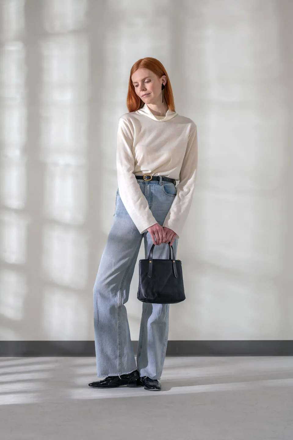 Leather handbag with crossbody strap PAPINEAU model