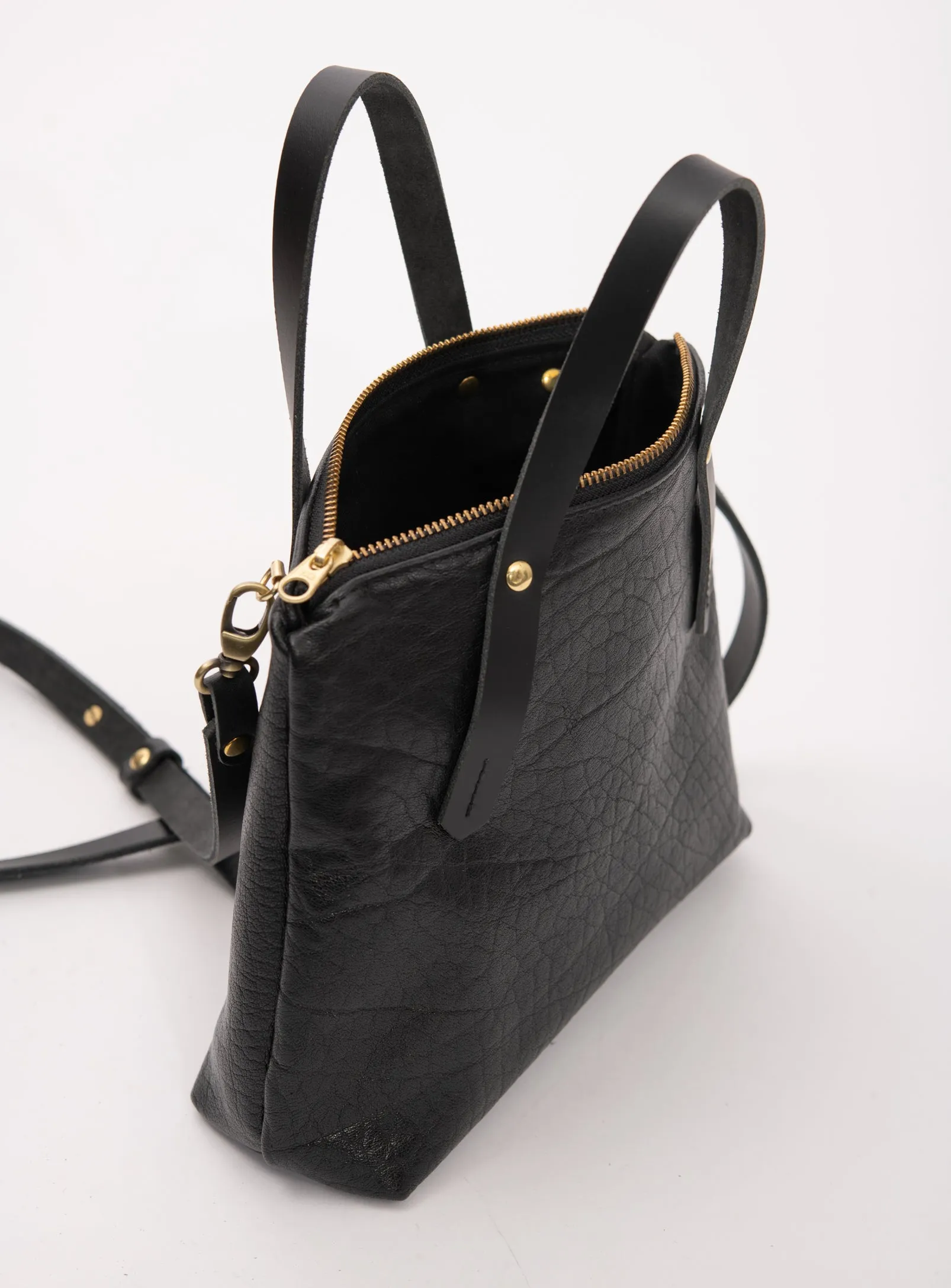 Leather handbag with crossbody strap PAPINEAU model