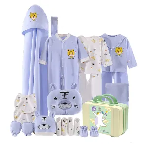 Little Surprise Box 21 Pcs Baby Blue Tiger Newborn Baby Girl/ Boy All Season Wear Gift Hamper With Suitcase