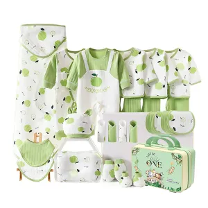 Little Surprise Box 25 Pcs Green Apple Newborn Baby Girl/ Boy All Season Wear Gift Hamper With Suitcase