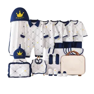 Little Surprise Box 26 Pcs Blue Crown Newborn Baby Girl/ Boy All Season Wear Gift Hamper With Suitcase