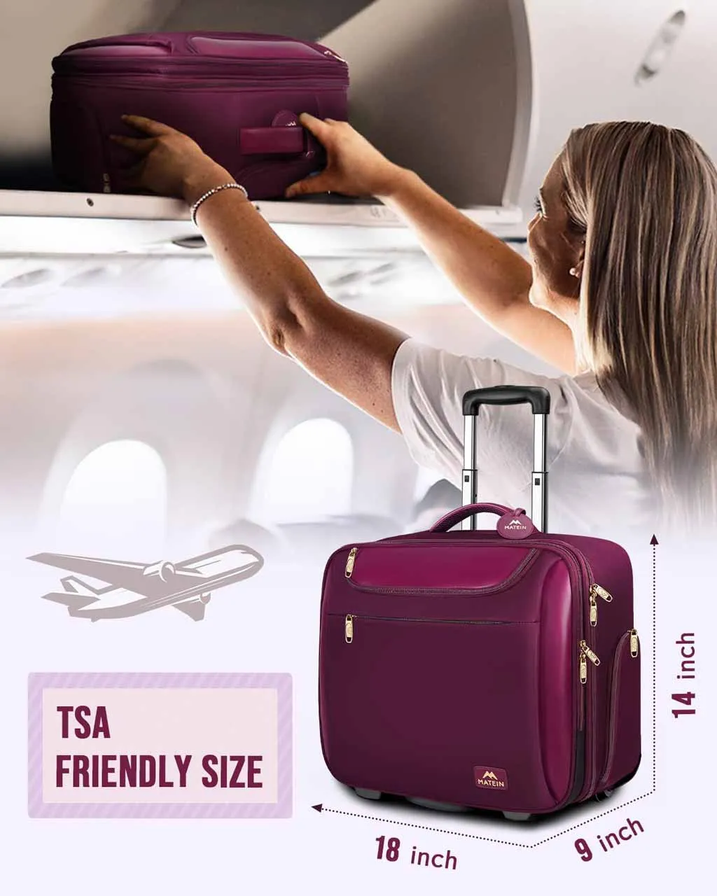 Matein Laptop Roller Bag with 3 Packing Cubes