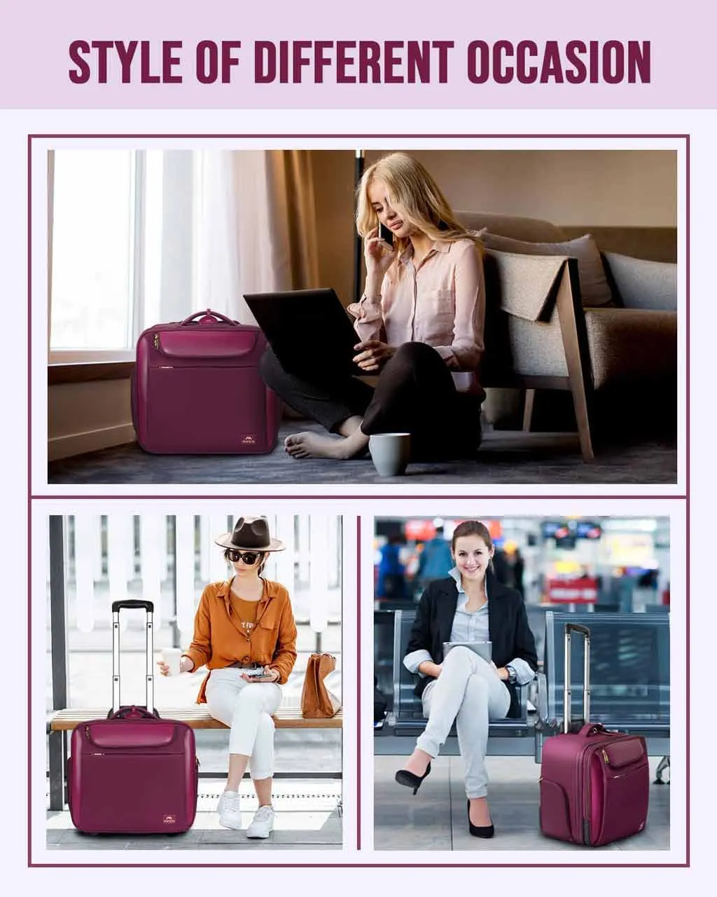 Matein Laptop Roller Bag with 3 Packing Cubes