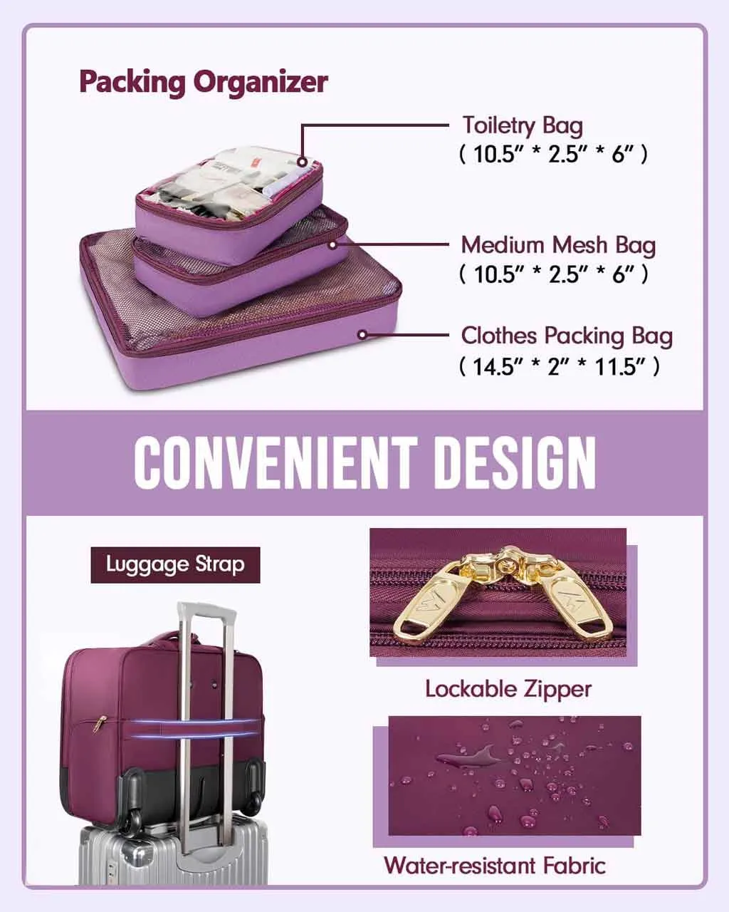 Matein Laptop Roller Bag with 3 Packing Cubes