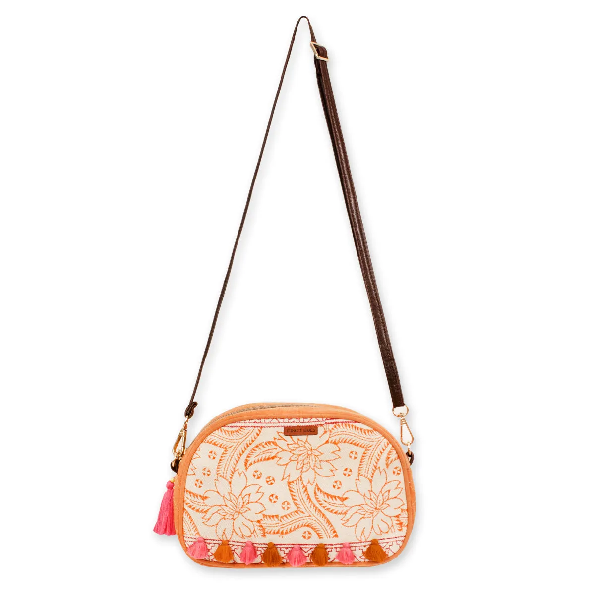 Orange Flowers Canvas Sling Bag