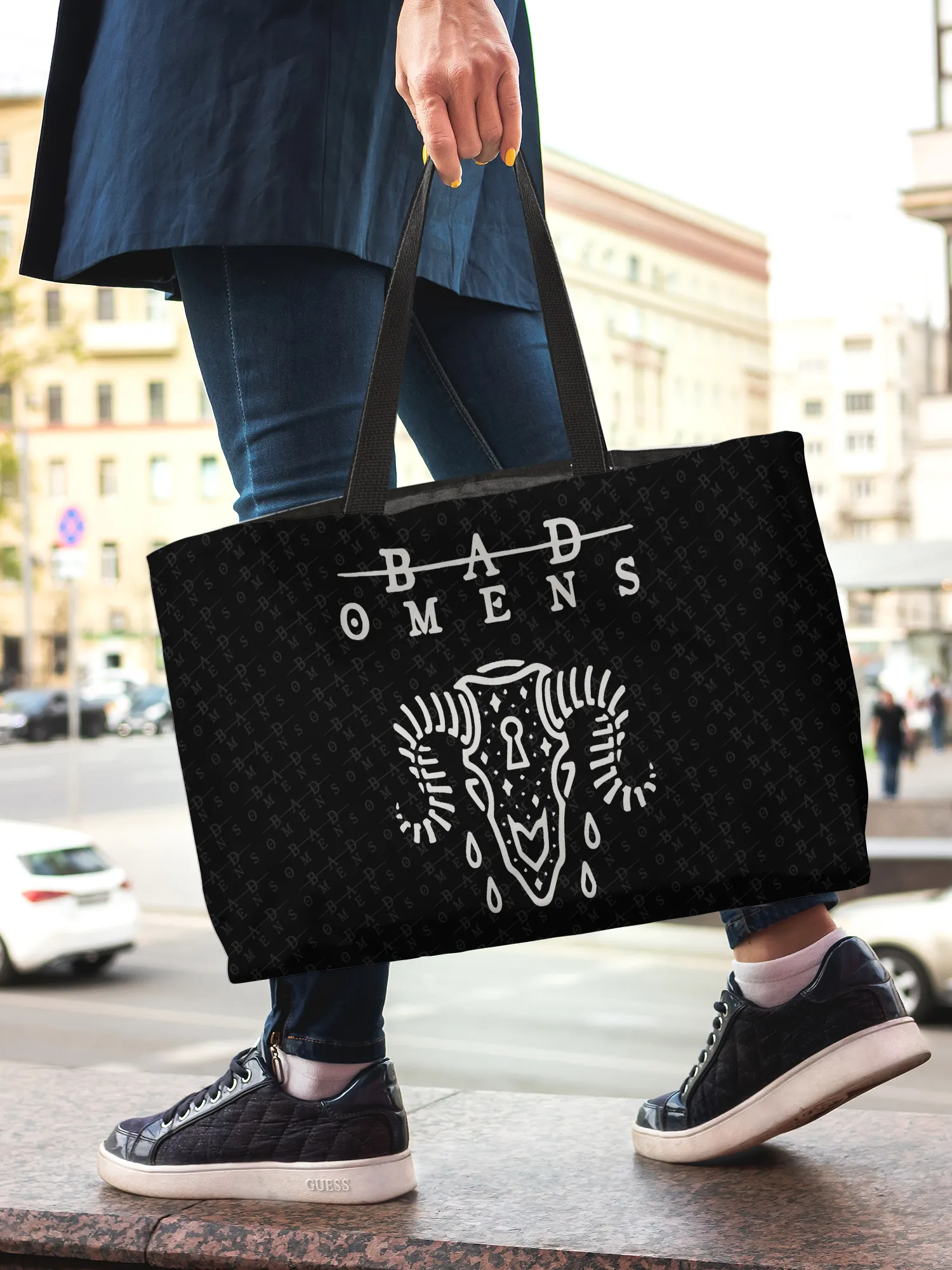 Rocksax Bad Omens Webbing Handled Beach/Shopper Tote - Ramskull