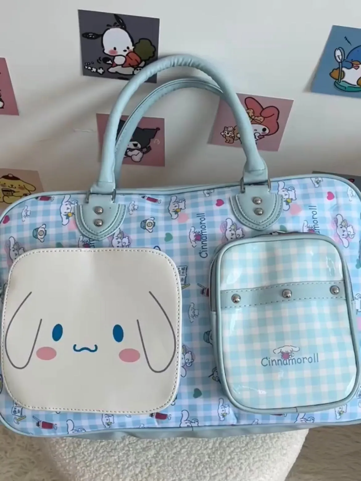 Sanrio Weekender Bag Cute PU Large Travel Tote for Women Gym Duffel