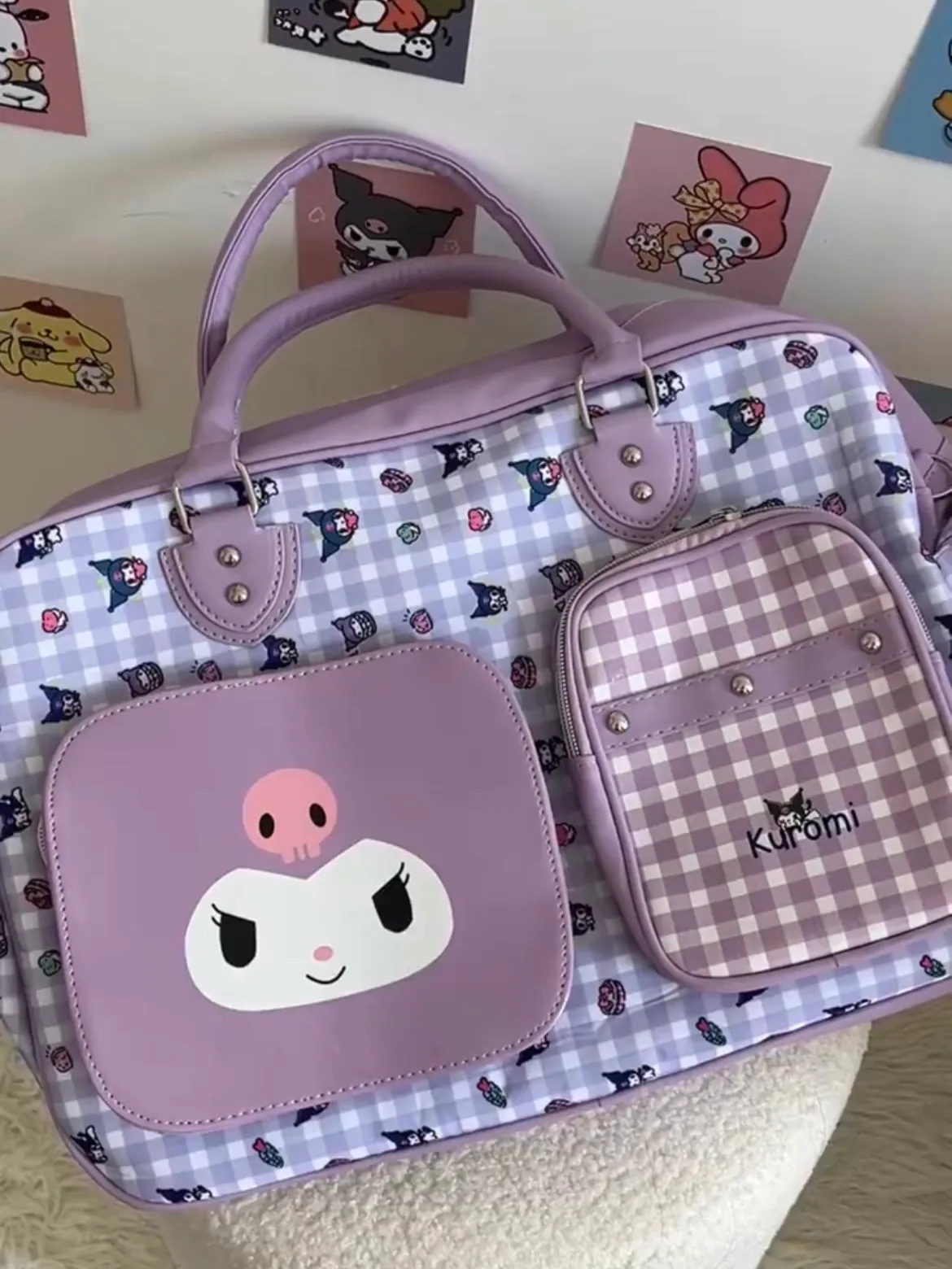 Sanrio Weekender Bag Cute PU Large Travel Tote for Women Gym Duffel
