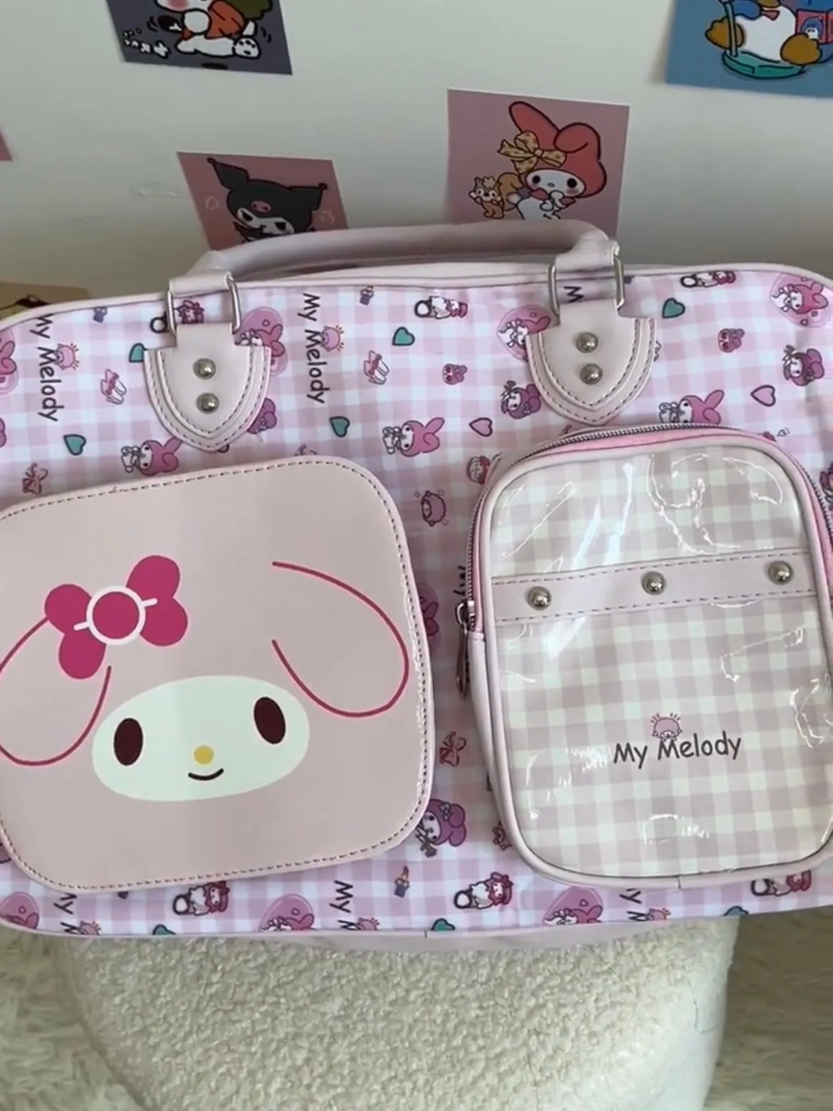 Sanrio Weekender Bag Cute PU Large Travel Tote for Women Gym Duffel