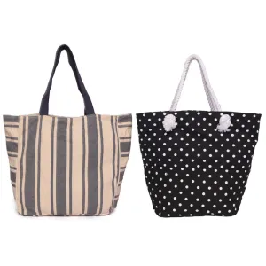Set Of Two  Women Blue Stripe Print Oversized Big Shopper Bag