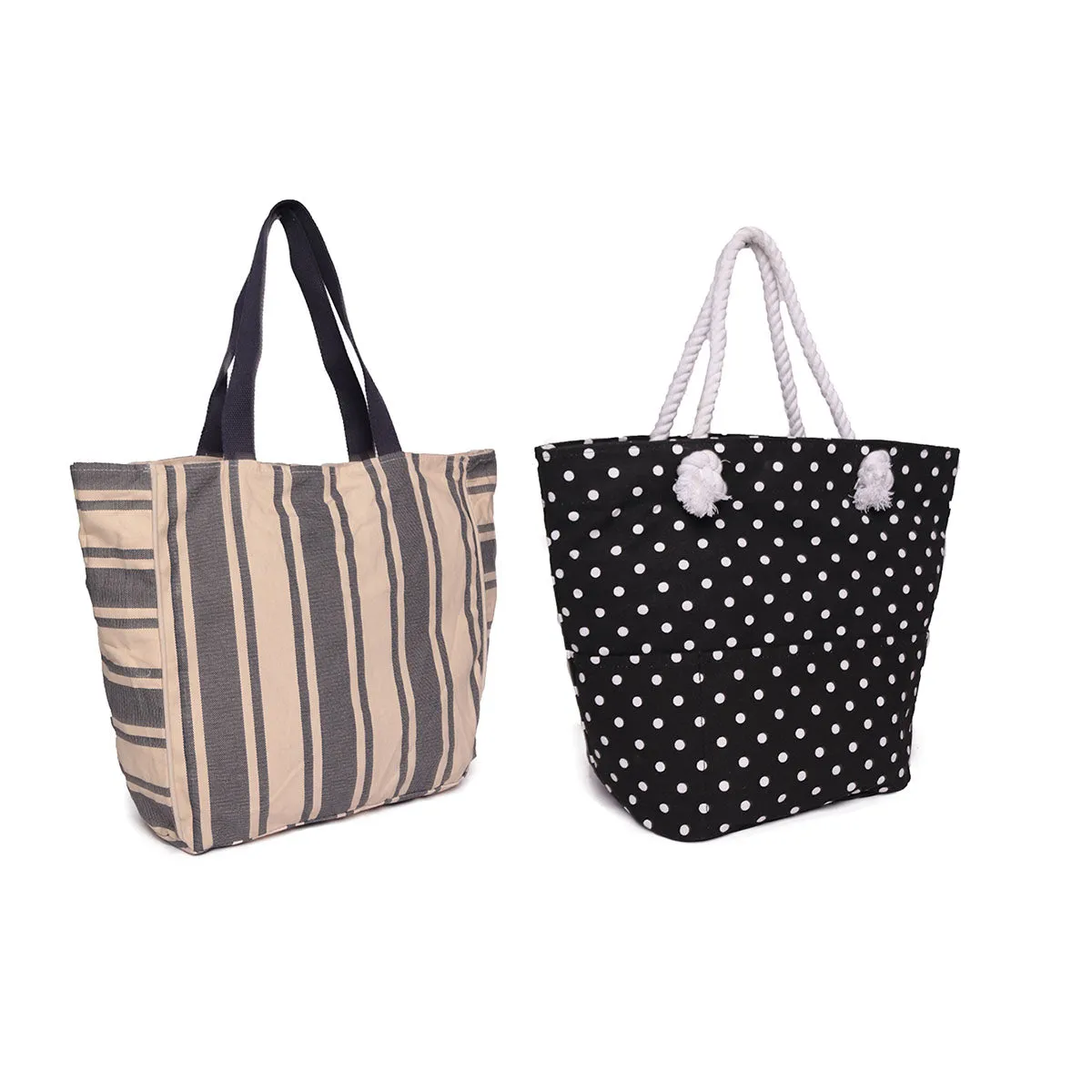 Set Of Two  Women Blue Stripe Print Oversized Big Shopper Bag
