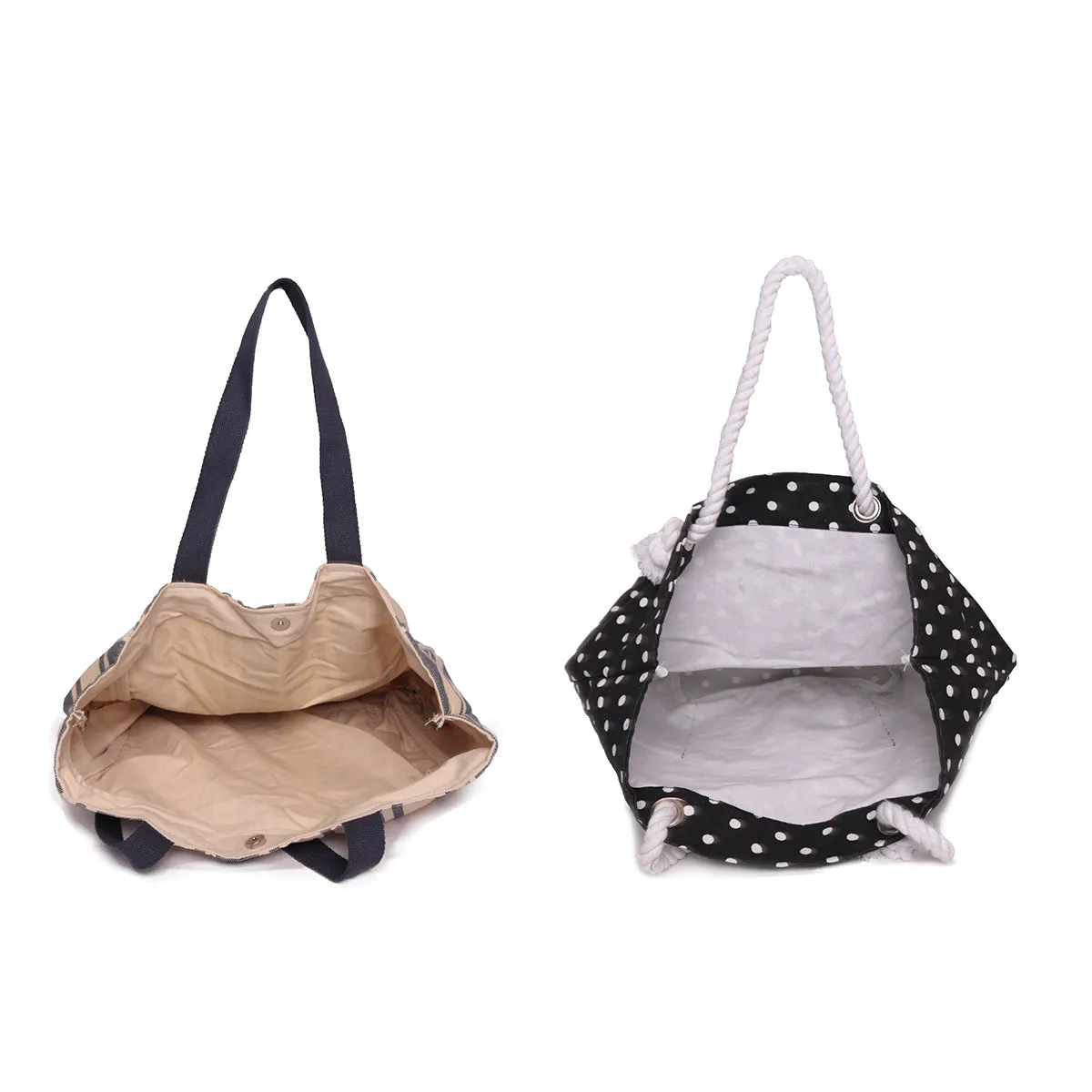 Set Of Two  Women Blue Stripe Print Oversized Shopper Bag