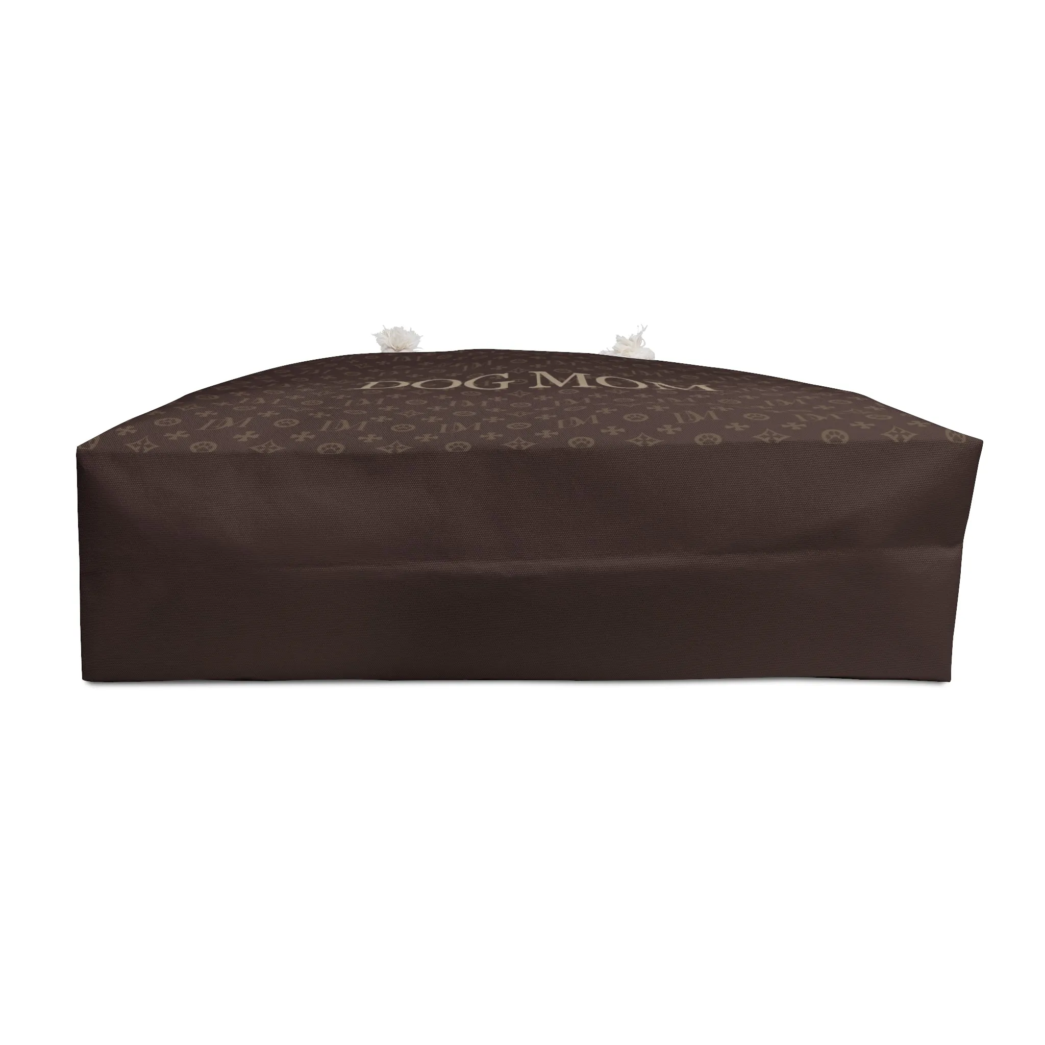 Signature "DM" Pattern Brown Large Tote With Stylized DOG MOM Text