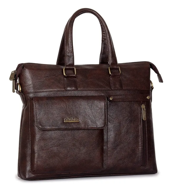 Single: Laptop Briefcase with Faux Leather Design | Adjustable Shoulder Strap | 14 inch | Dark Brown