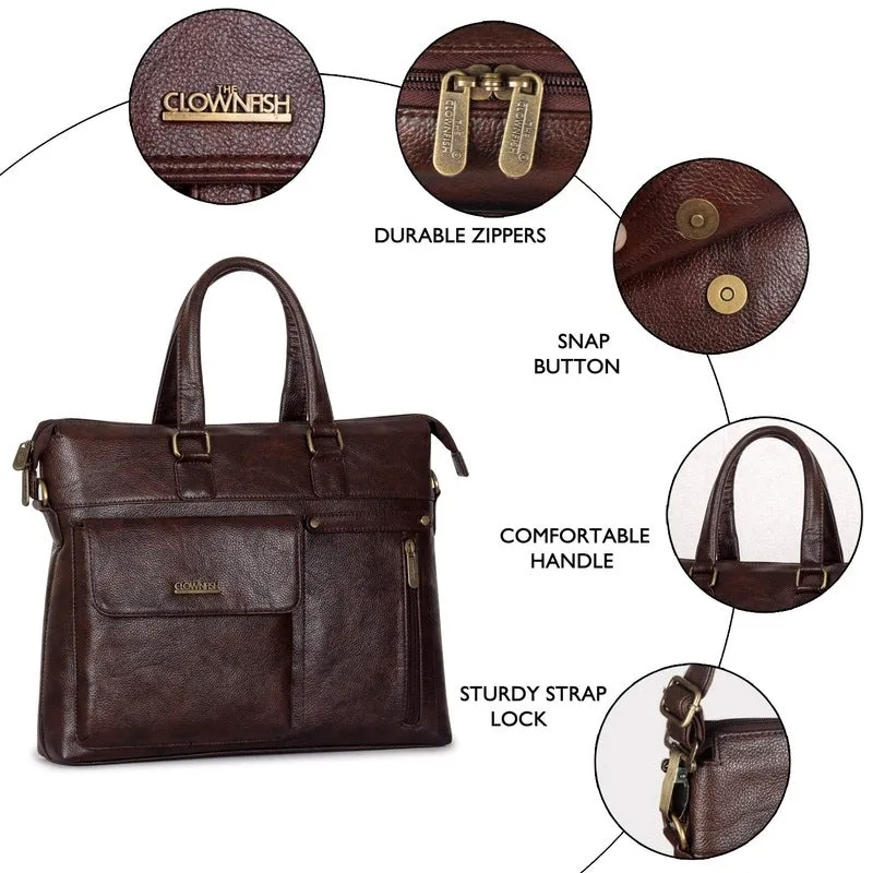 Single: Laptop Briefcase with Faux Leather Design | Adjustable Shoulder Strap | 14 inch | Dark Brown