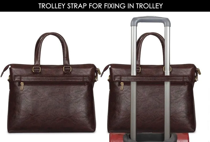 Single: Laptop Briefcase with Faux Leather Design | Adjustable Shoulder Strap | 14 inch | Dark Brown