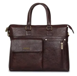 Single: Laptop Briefcase with Faux Leather Design | Adjustable Shoulder Strap | 14 inch | Dark Brown