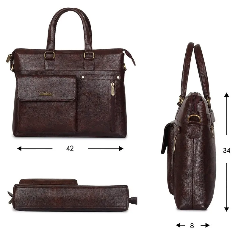 Single: Laptop Briefcase with Faux Leather Design | Adjustable Shoulder Strap | 14 inch | Dark Brown
