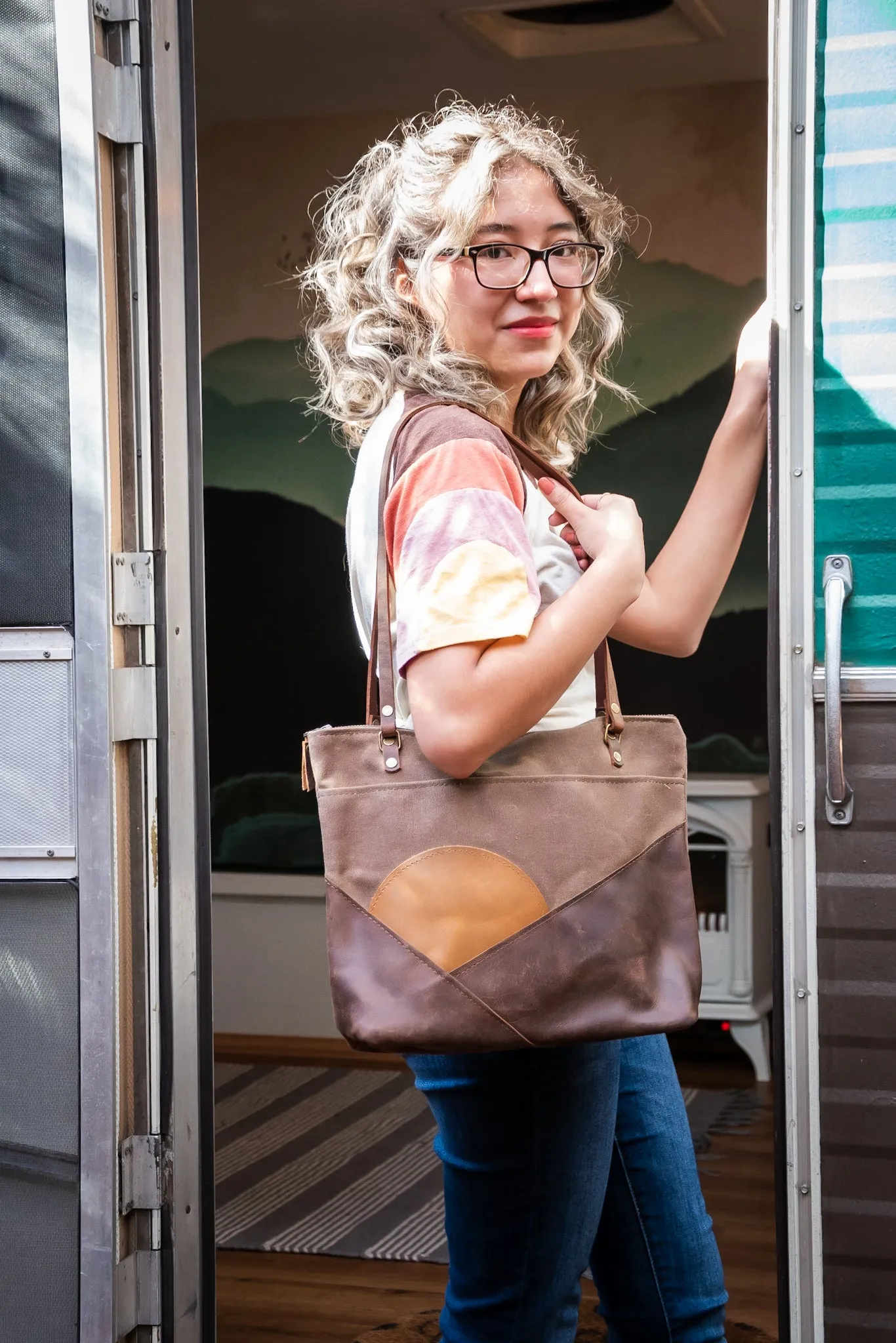 The Waxed Canvas Sunrise Tote | Leather tote | Made in USA | small