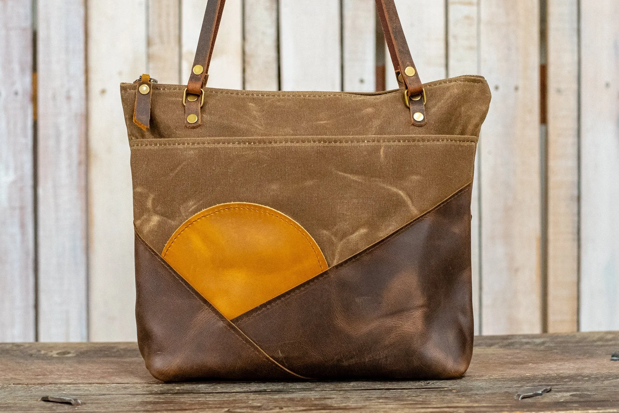 The Waxed Canvas Sunrise Tote | Leather tote | Made in USA | small