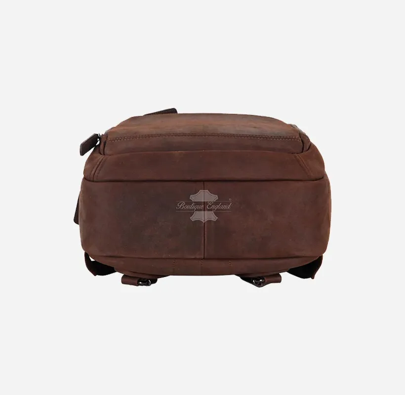 Unisex Vintage Leather Backpack Brown Nubuck Laptop Shoulder Bag