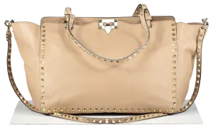 Valentino Garavani Beige Rockstud Shopper Tote Bag