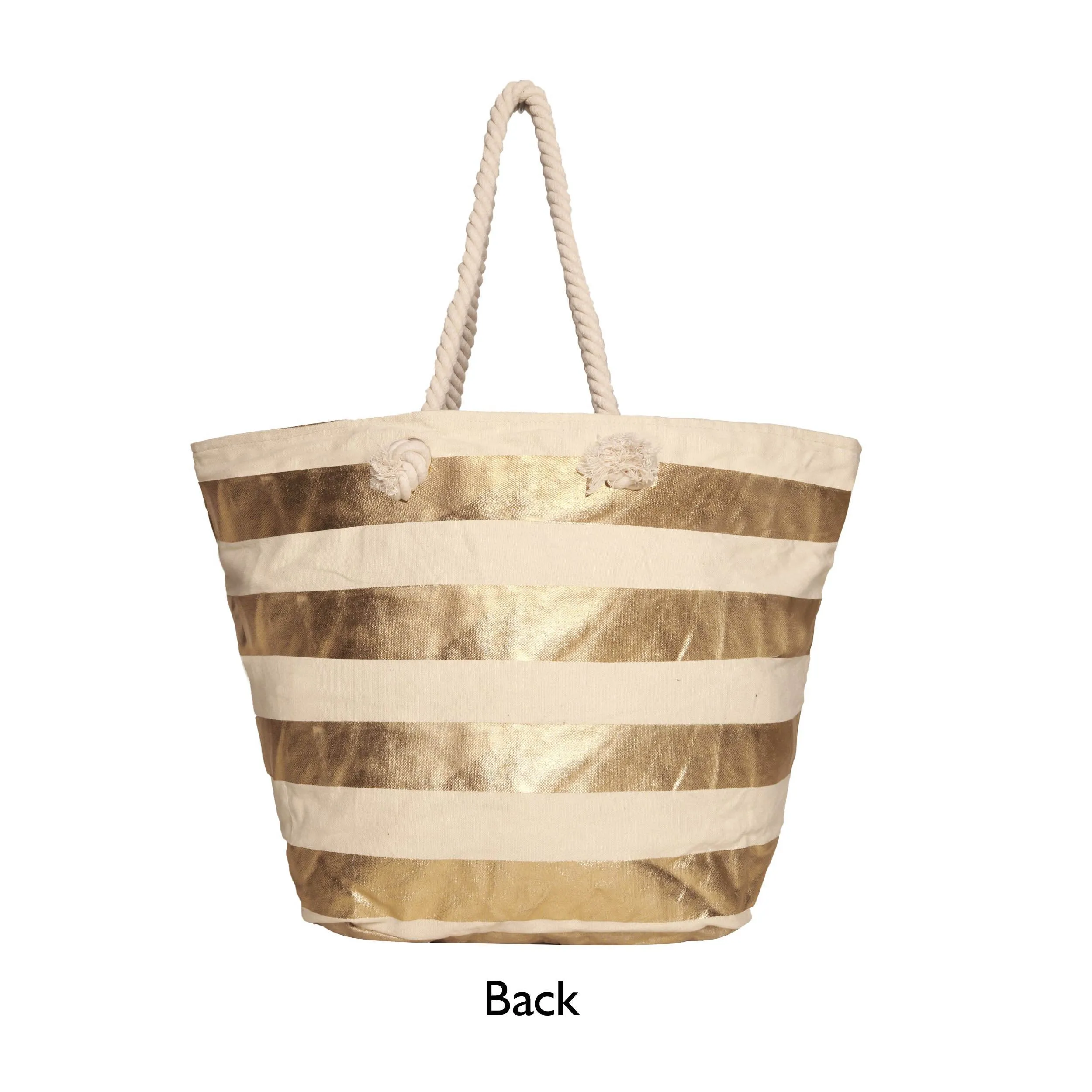 Women Golden Stripe Oversized Shopper Bag With Rope Handles
