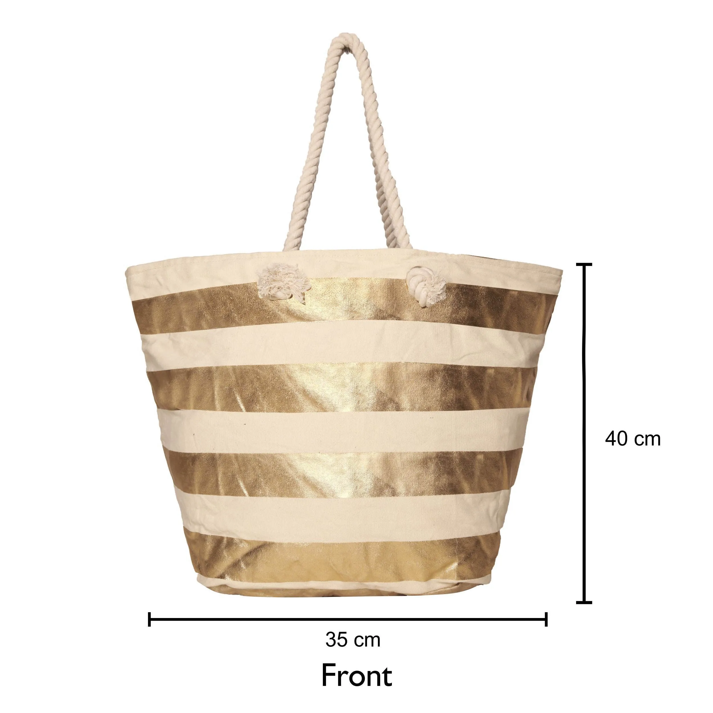 Women Golden Stripe Oversized Shopper Bag With Rope Handles