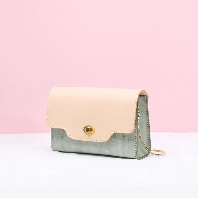 Womens Green Leather Chain Crossbody Purse Over The Shoulder Bags for Women